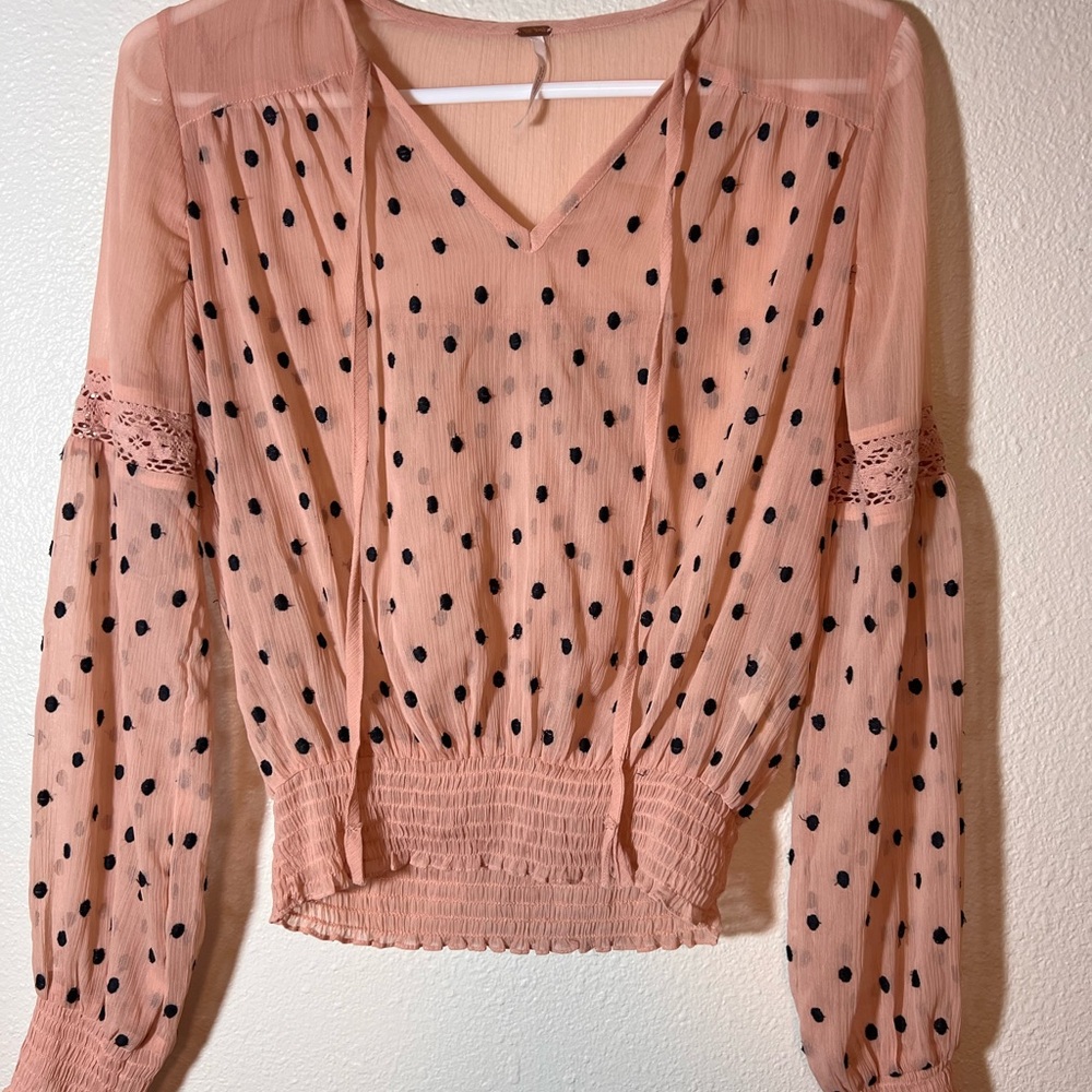 Free people Polka Dot Sheer Pink Blouse